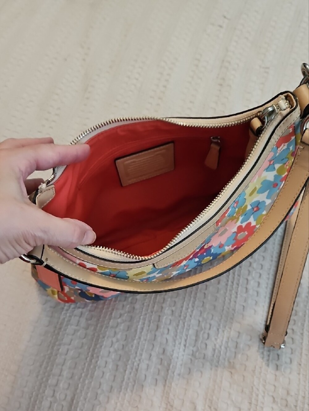 Coach Floral Multicolor Shoulder Bag with Cream Trim - Picture 3 of 3